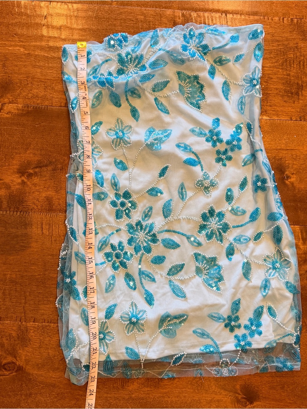 Embellished Blue Floral Mesh Slip Dress